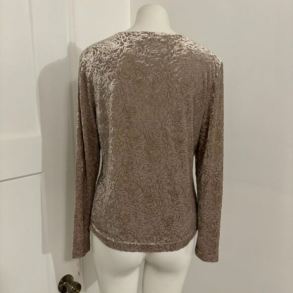 Preston and York Velvet Floral Neutral Long Sleeve Blouse size M - Picture 2 of 6